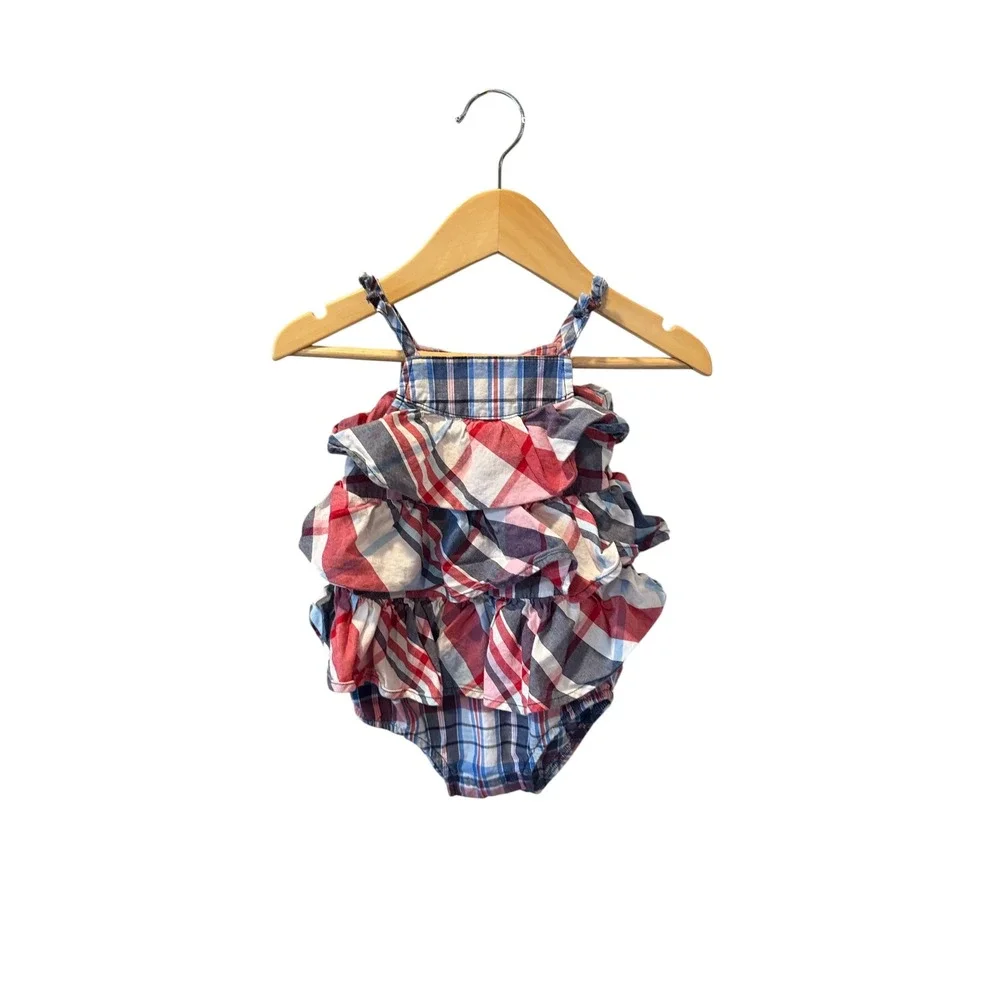 OshKosh B'gosh Plaid Ruffle Romper Baby Girls 9 Months